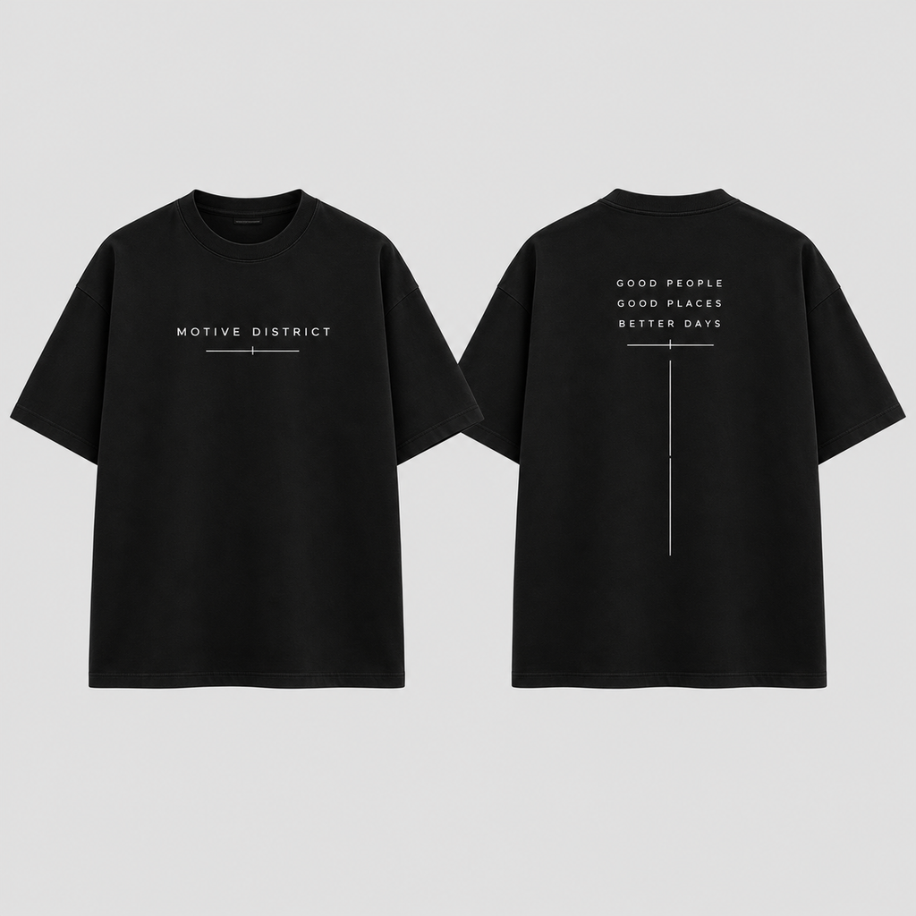 MOTIVE DISTRICT – Typo Line Oversized T-Shirt